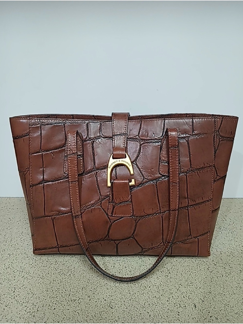 Dooney & Bourke Brown Croc-Embossed Leather Tote with Gold Hardware